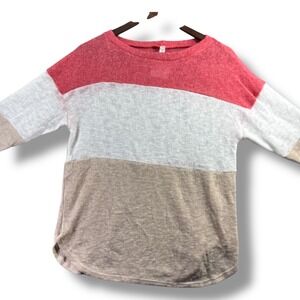 Emerald Knitwear Womens Small Colorblock Pullover Sweater Pink White Tan Soft